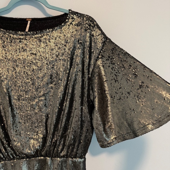 FREE PEOPLE Women's Manuka Sequin Flutter-Sleeve Mini Dress Size XS - Picture 4 of 12